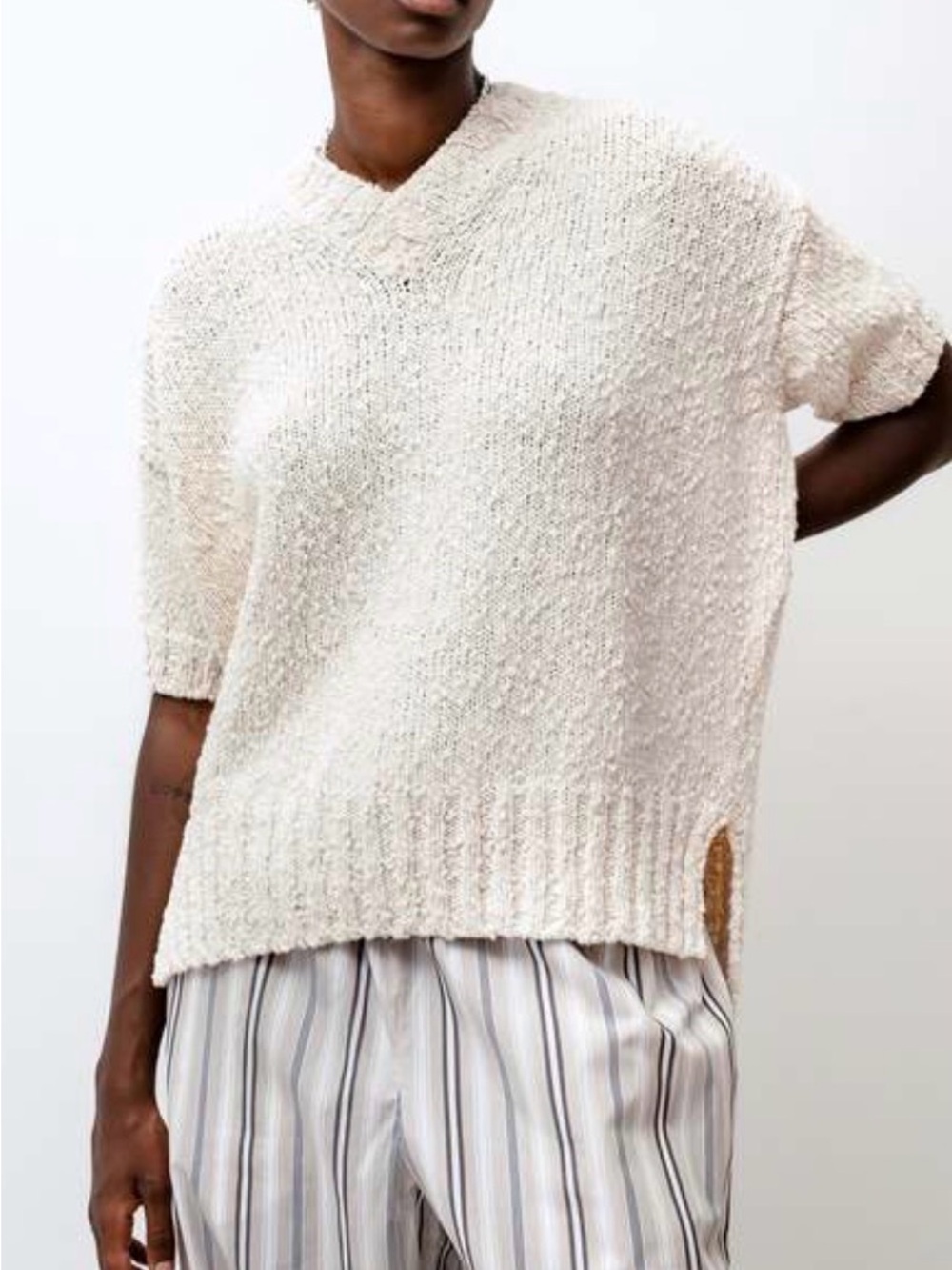 Studio Nicholson Petalo Knit Top‎ Women’s Size 4 Organic Cotton Boucle Chalk
